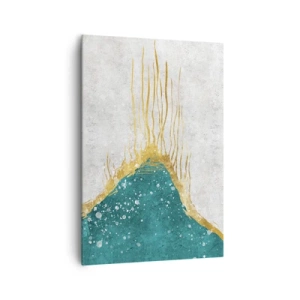 Quadro su tela - Stampe su Tela - Una composizione astratta nei toni dell'oro e del turchese - 70x100cm - Flusso dorato - Decorazione murale moderna per soggiorno e camera da letto ARTTOR