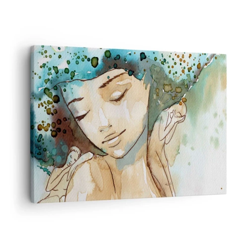 Quadro su tela - Stampe su Tela - Ritratto di una donna in delicati colori ad acquerello - 70x50cm - Lady in blue - Decorazione murale moderna per soggiorno e camera da letto ARTTOR
