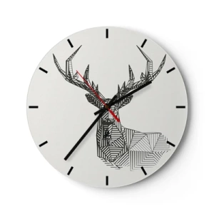Orologio da parete - Orologio in Vetro - Cervo lineare geometrico su sfondo chiaro - 30x30cm - Cervo in stile cubista - Decorazione murale moderna per soggiorno, cucina e camera da letto ARTTOR