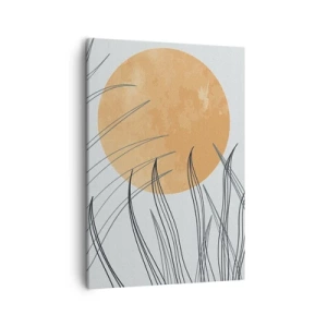Quadro su tela - Stampe su Tela - Fili d'erba astratti sullo sfondo di un grande sole arancione - 50x70cm - Sempre verso il sole - Decorazione murale moderna per soggiorno e camera da letto ARTTOR