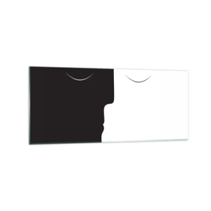 Quadro su vetro - Una silhouette minimalista di due volti in colori contrastanti. - 120x50cm - Unità degli opposti - Decorazione murale moderna per soggiorno e camera da letto ARTTOR