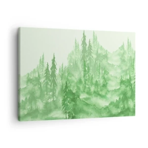 Quadro su tela - Stampe su Tela - Foresta verde in stile acquerello su sfondo chiaro - 70x50cm - Sfocato da una nebbia verde - Decorazione murale moderna per soggiorno e camera da letto ARTTOR