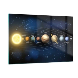 Quadro su vetro - Il sistema solare con pianeti e stelle sullo sfondo - 120x80cm - Uno su dieci - Decorazione murale moderna per soggiorno e camera da letto ARTTOR