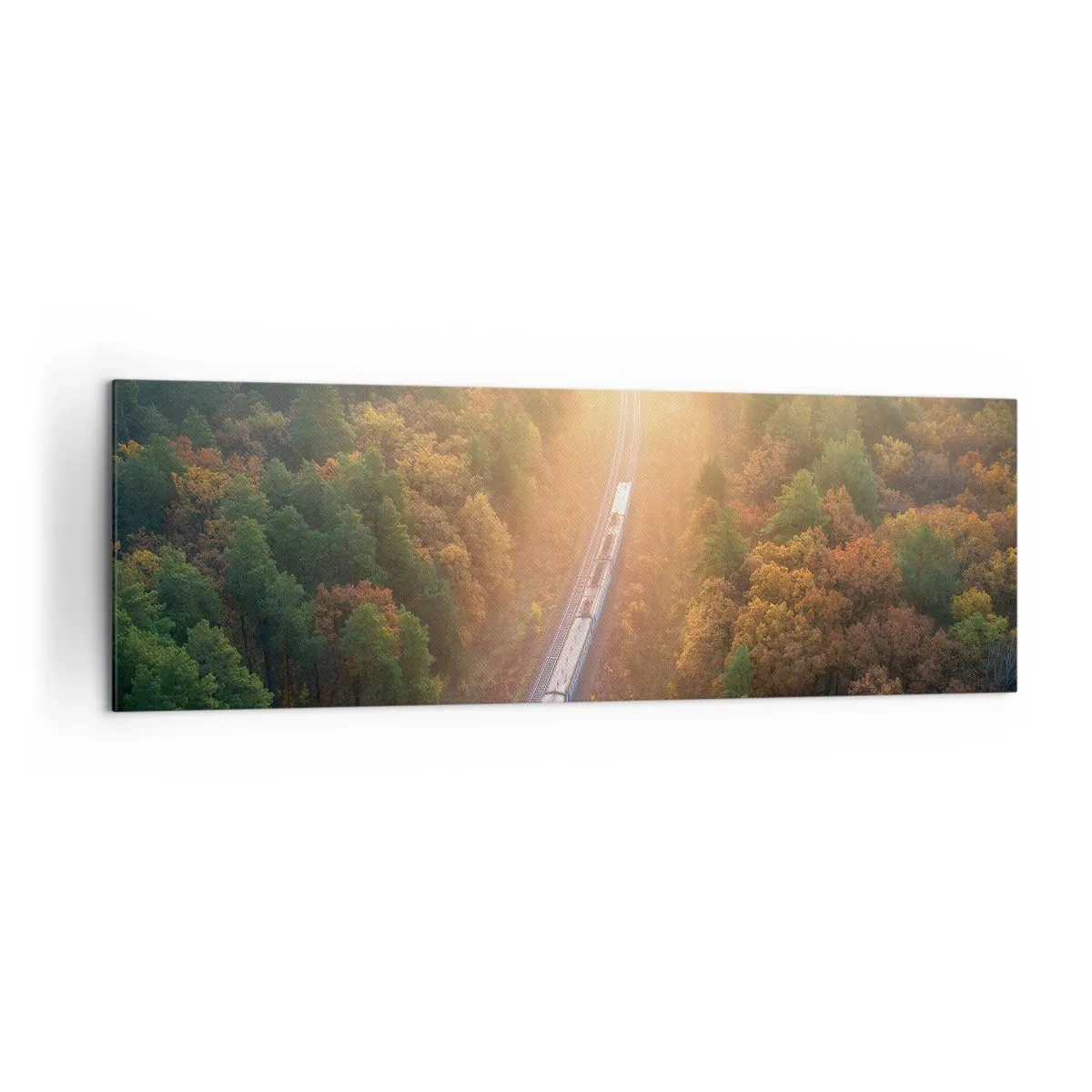 Quadro su tela - Stampe su Tela - Un treno in una foresta autunnale all'alba - 160x50cm - Viaggio autunnale - Decorazione murale moderna per soggiorno e camera da letto ARTTOR