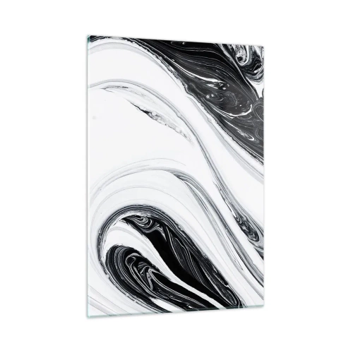 Quadro su vetro - Linee vorticose in bianco e nero che ricordano il marmo in uno stile astratto - 50x70cm - L'unione degli opposti - Decorazione murale moderna per soggiorno e camera da letto ARTTOR