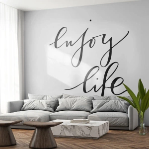 Fotomurali Premium Sand - Citazione "Goditi la vita" in elegante calligrafia - 100x70cm - Niente da aggiungere... - Decorazione murale moderna per soggiorno e camera da letto ARTTOR