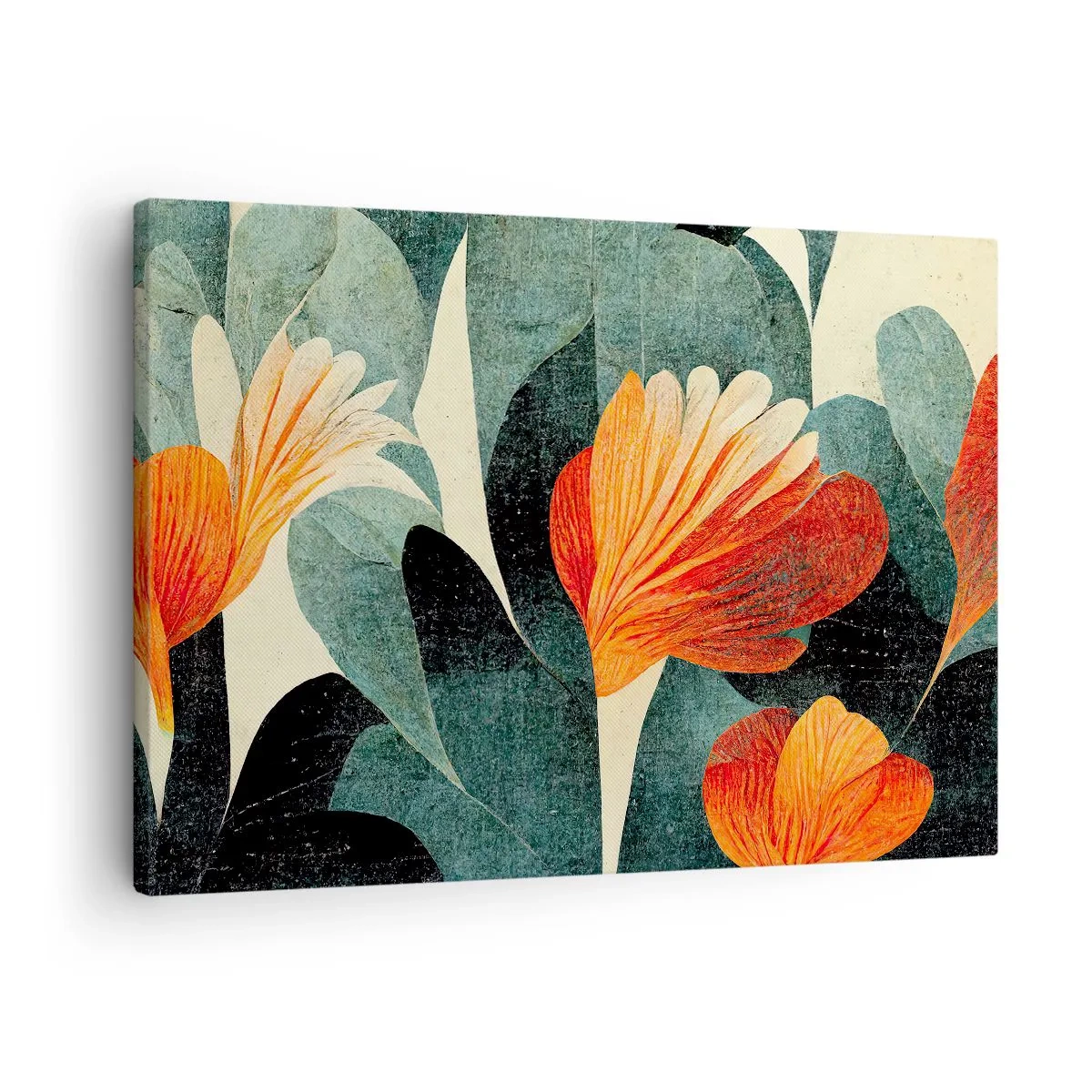 Quadro su tela - Stampe su Tela - Fiori dalle intense tonalità di arancione e verde - 70x50cm - Caldo dei tropici e fresco del verde - Decorazione murale moderna per soggiorno e camera da letto ARTTOR