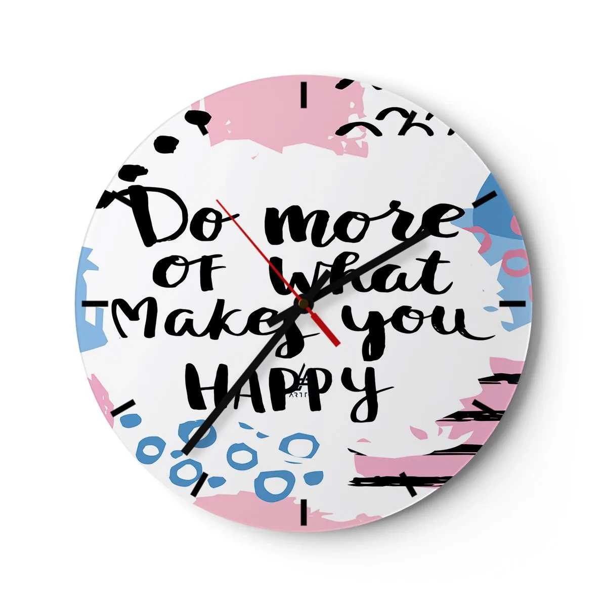 Orologio da parete - Orologio in Vetro - La scritta Fai di più di ciò che ti rende felice su uno sfondo chiaro - 30x30cm - Come essere felici - Decorazione murale moderna per soggiorno, cucina e camera da letto ARTTOR