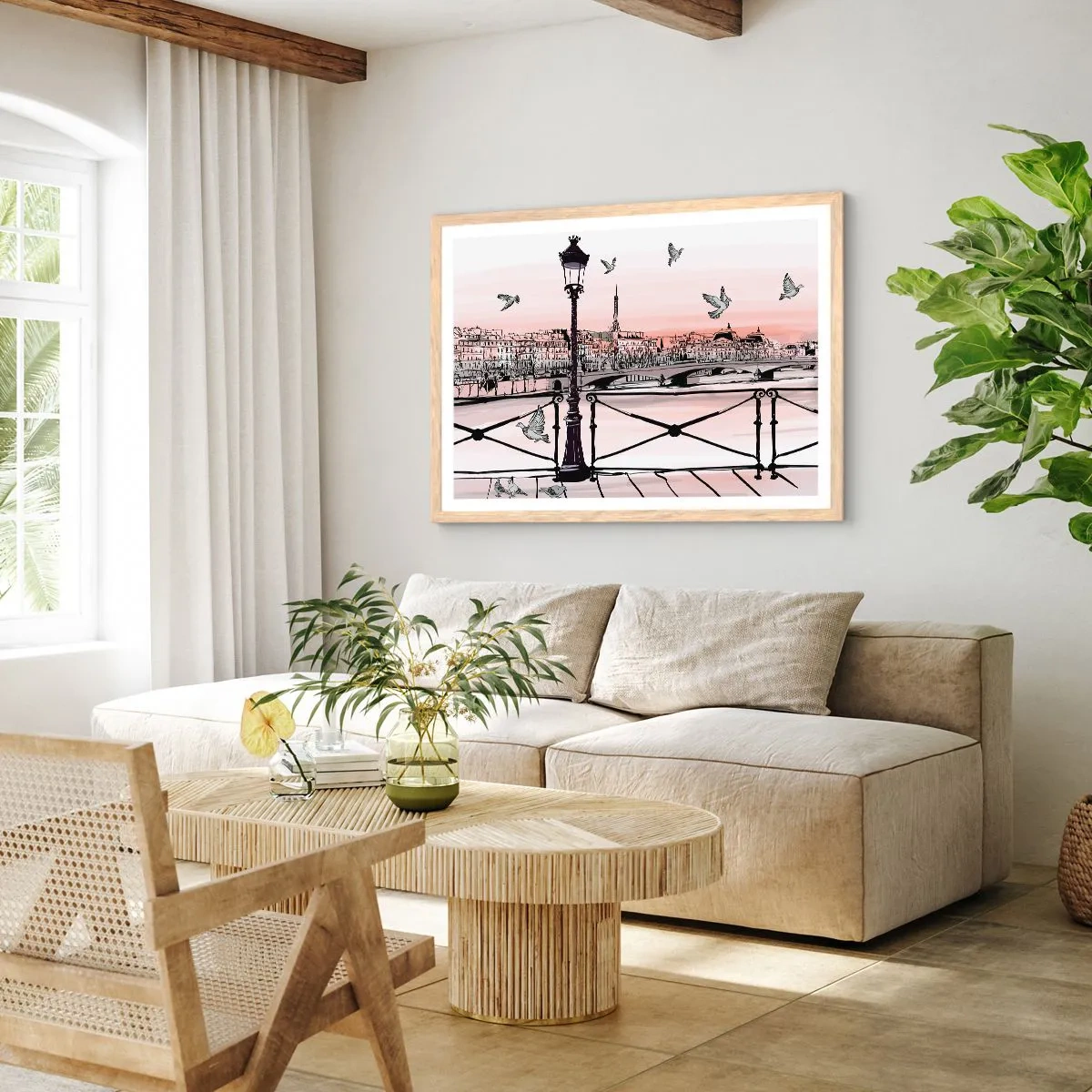 Poster in cornice rovere chiaro - Sui tetti di Parigi - 91x61 cm