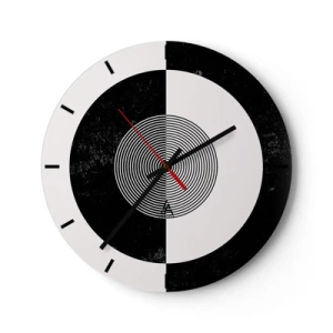 Orologio da parete - Orologio in Vetro - Motivo astratto in bianco e nero con cerchi concentrici - 30x30cm - Armonia in bianco e nero - Decorazione murale moderna per soggiorno, cucina e camera da letto ARTTOR