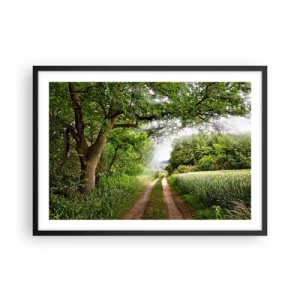 Poster in cornice nera - Una strada sterrata tra alberi verdi e luce solare - 70x50cm - Et in Arcadia ego - Decorazione murale moderna per soggiorno e camera da letto ARTTOR