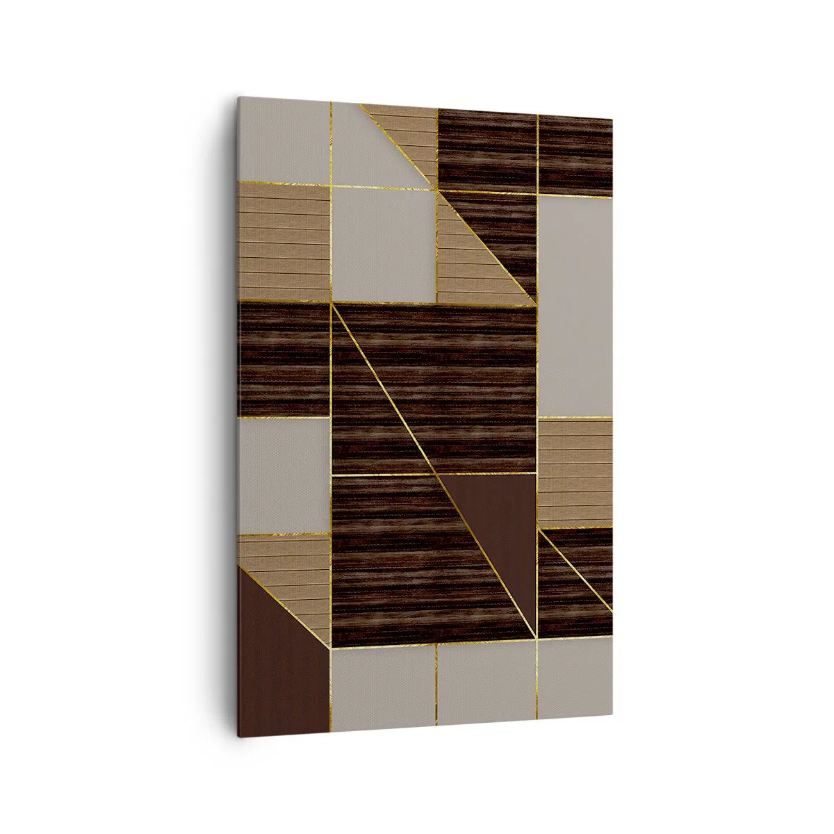 Quadro su tela - Stampe su Tela - Motivi geometrici nei toni del marrone con linee dorate - 80x120cm - Mosaico di marrone e oro - Decorazione murale moderna per soggiorno e camera da letto ARTTOR