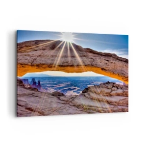 Quadro su tela - Stampe su Tela - Arco di roccia che domina il canyon all'alba - 100x70cm - Attraverso il portale di roccia - Decorazione murale moderna per soggiorno e camera da letto ARTTOR