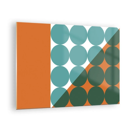 Quadro su vetro - Composizione geometrica astratta con cerchi e un triangolo - 70x50cm - In alto obliquo - Decorazione murale moderna per soggiorno e camera da letto ARTTOR