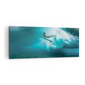Quadro su tela - Stampe su Tela - Surfista sotto un'onda nell'acqua blu dell'oceano - 120x50cm - Mondo subacqueo - Decorazione murale moderna per soggiorno e camera da letto ARTTOR