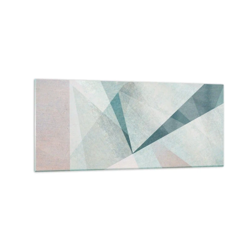 Quadro su vetro - Forme geometriche in tonalità pastello di blu e grigio - 120x50cm - Con calma ma dinamicamente - Decorazione murale moderna per soggiorno e camera da letto ARTTOR