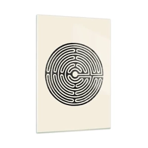 Quadro su vetro - Un labirinto bianco e nero di forma circolare su uno sfondo chiaro. - 50x70cm - Ordine misterioso - Decorazione murale moderna per soggiorno e camera da letto ARTTOR