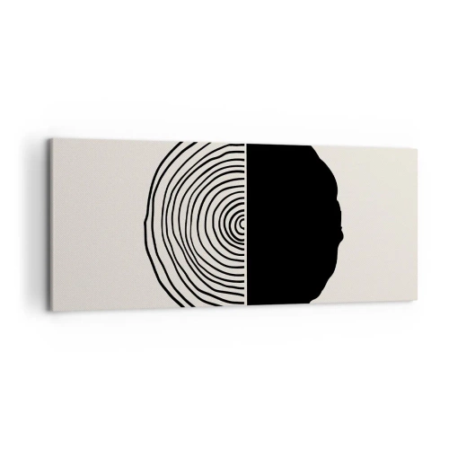 Quadro su tela - Stampe su Tela - Un motivo astratto in bianco e nero ispirato a una sezione trasversale di legno con una divisione geometrica. - 120x50cm - A metà - Decorazione murale moderna per soggiorno e camera da letto ARTTOR