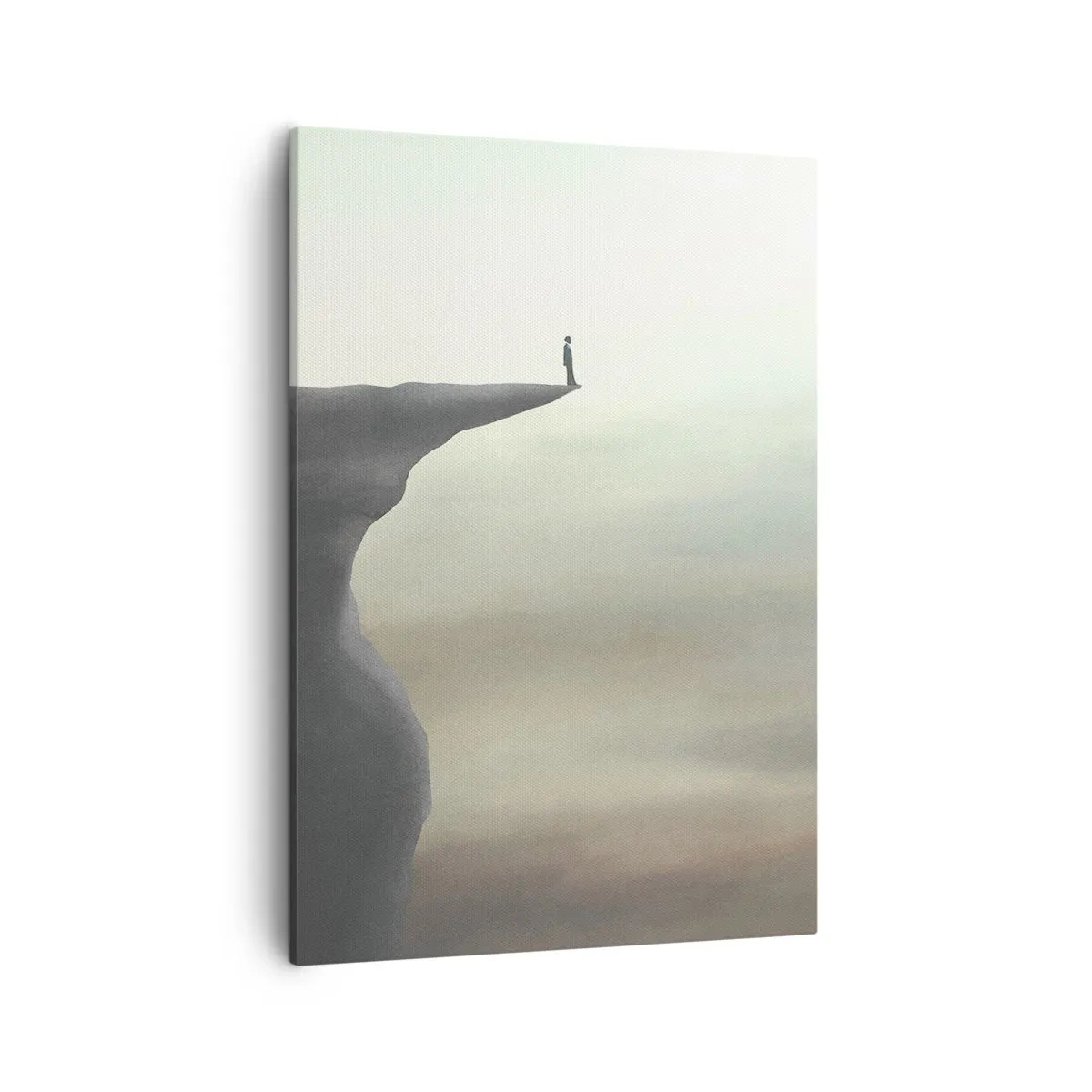 Quadro su tela - Stampe su Tela - Sagoma di una figura sul bordo di una scogliera in un paesaggio nebbioso - 50x70cm - Certamente verso l'alto! - Decorazione murale moderna per soggiorno e camera da letto ARTTOR