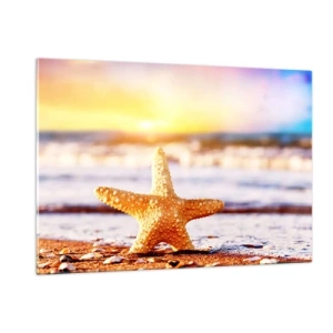 Quadro su vetro - Stelle marine sulla spiaggia alla luce del sole al tramonto - 120x80cm - Regalo del mare - Decorazione murale moderna per soggiorno e camera da letto ARTTOR