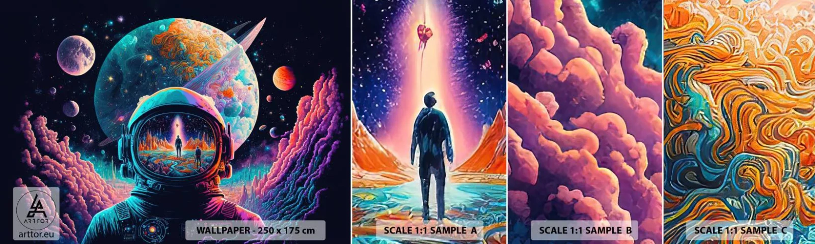 Campione di Fotomurale Adesivo Deluxe Sticker - I filosofi non l'avevano pensato - Astronauta, Futuristico, Cosmo - 100x30 cm