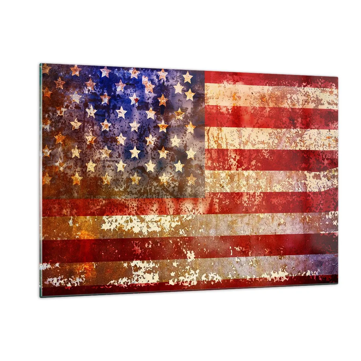 Quadro su vetro - Bandiera americana arrugginita - 120x80cm - L'attimo non passa - Decorazione murale moderna per soggiorno e camera da letto ARTTOR