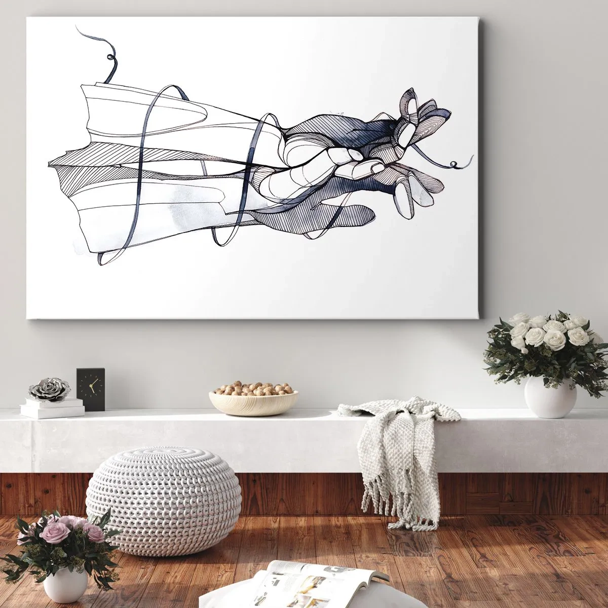Quadro su tela - Stampe su Tela - Un disegno sottile di una mano con un fiore delicato - 70x50cm - Studio del tocco - Decorazione murale moderna per soggiorno e camera da letto ARTTOR