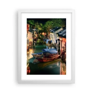 Poster in cornice bianca - Sera in una via cinese - 30x40 cm