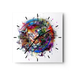 Orologio da parete - Orologio in Vetro - Ritratto colorato di un leone in stile astratto - 30x30cm - Si nasconde dietro un velo arcobaleno - Decorazione murale moderna per soggiorno e camera da letto ARTTOR