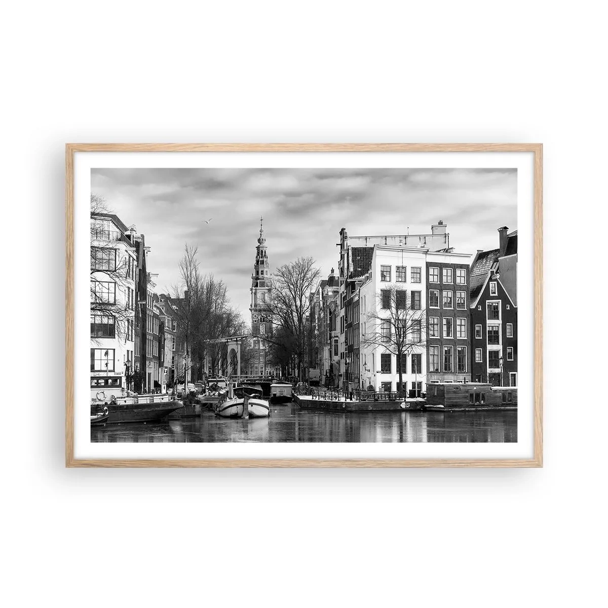 Poster in cornice rovere chiaro - Atmosfera di Amsterdam - 91x61 cm