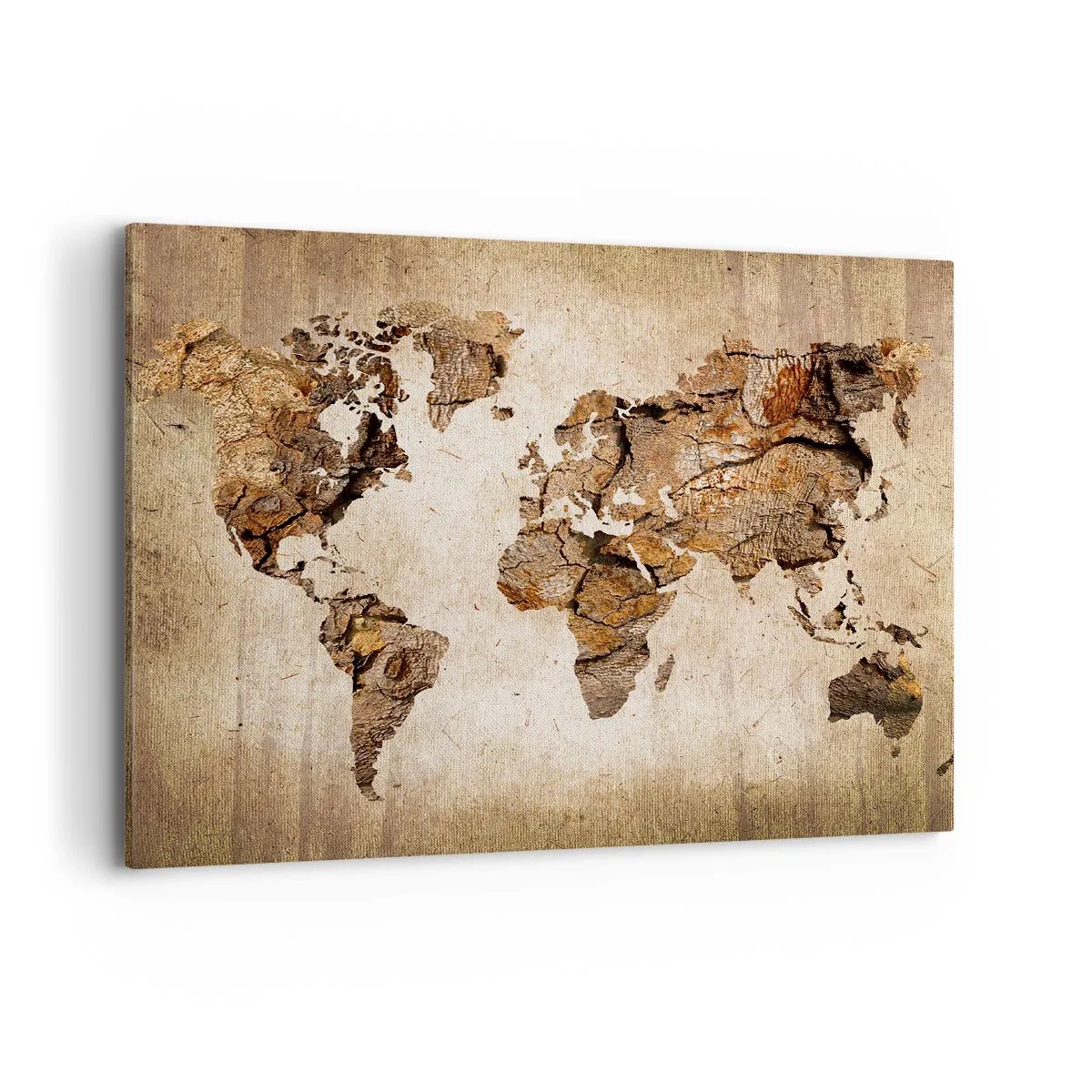 Quadro su tela - Stampe su Tela - Una mappa del mondo in stile rustico in legno - 100x70cm - Alla scoperta del mondo - Decorazione murale moderna per soggiorno e camera da letto ARTTOR