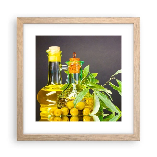 Poster in cornice rovere chiaro - Natura morta con olive e olio - 30x30 cm