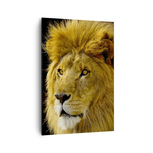 Quadro su tela - Stampe su Tela - Ritratto di un leone con una maestosa criniera su uno sfondo scuro - 70x100cm - Ritratto del re - Decorazione murale moderna per soggiorno e camera da letto ARTTOR