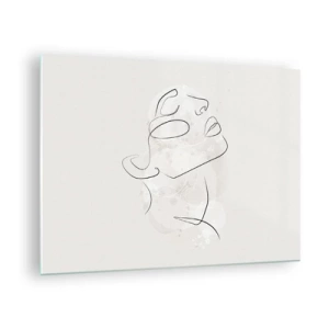 Quadro su vetro - Il volto di una donna minimalista disegnato con una sola linea. - 70x50cm - Profilo di sogno - Decorazione murale moderna per soggiorno e camera da letto ARTTOR