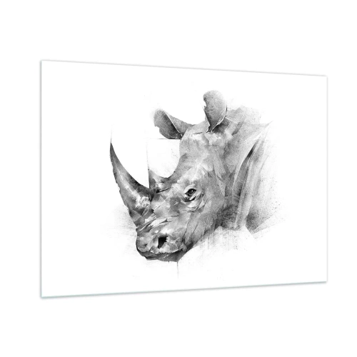 Quadro su vetro - Ritratto in bianco e nero di un rinoceronte in un approccio artistico - 100x70cm - Ritratto africano - Decorazione murale moderna per soggiorno e camera da letto ARTTOR