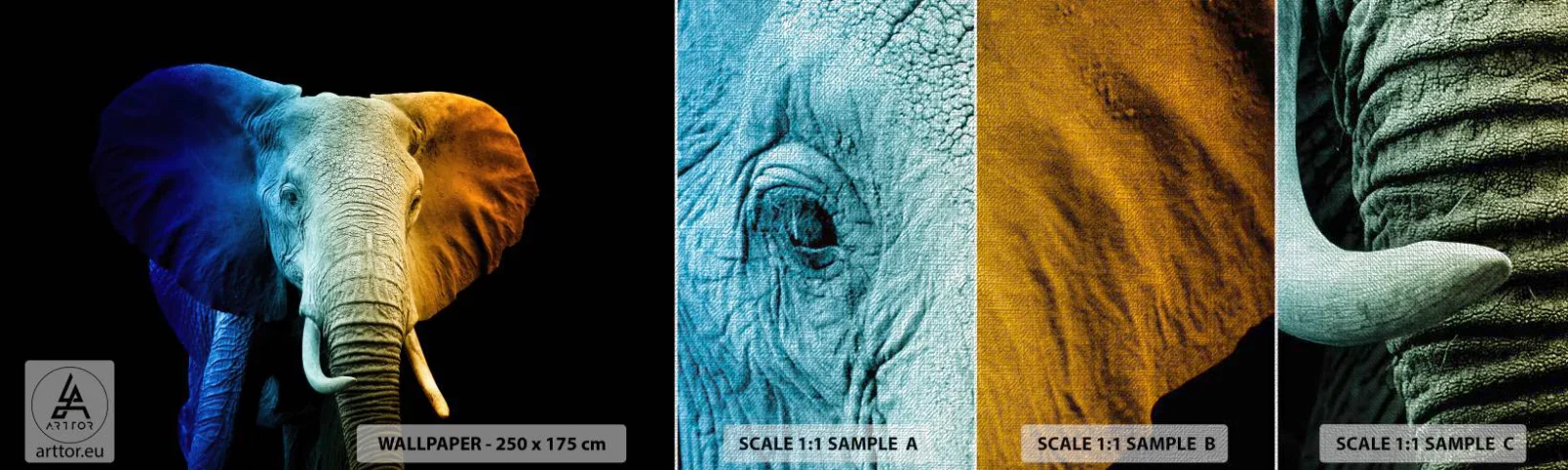 Campione di Fotomurale Premium Canvas - Eccentrico, non strano - Astrazione, Elefante, Animali - 100x30 cm