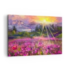 Quadro su tela - Stampe su Tela - Un pittoresco prato sotto i raggi del sole al tramonto - 120x80cm - Nella valle sotto la cura del sole - Decorazione murale moderna per soggiorno e camera da letto ARTTOR