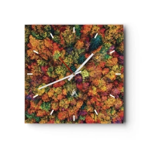Orologio da parete - Orologio in Vetro - Chiome di alberi colorati nella tavolozza autunnale - 30x30cm - Il bouquet degli alberi d'autunno - Decorazione murale moderna per soggiorno e camera da letto ARTTOR