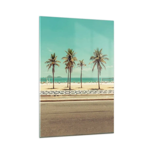 Quadro su vetro - Palme sulla spiaggia con vista sul mare e sul cielo azzurro - 80x120cm - A guardia della spiaggia - Decorazione murale moderna per soggiorno e camera da letto ARTTOR