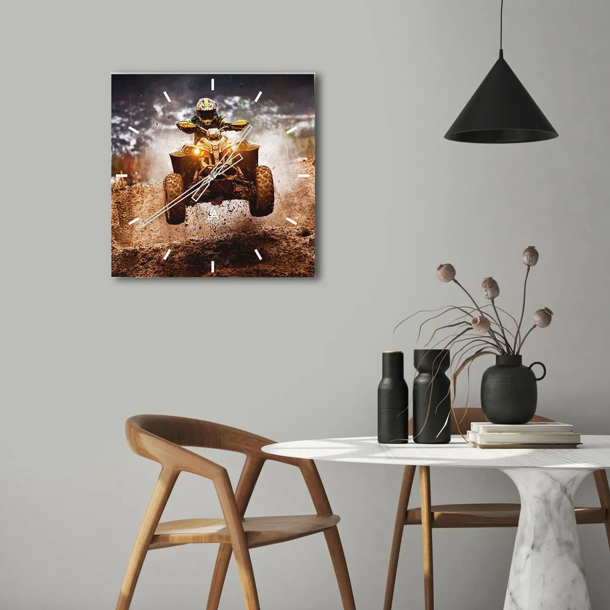 Orologio da parete - Orologio in Vetro - Quad estremo su terreni fangosi - 30x30cm - No risk no fun - Decorazione murale moderna per soggiorno e camera da letto ARTTOR