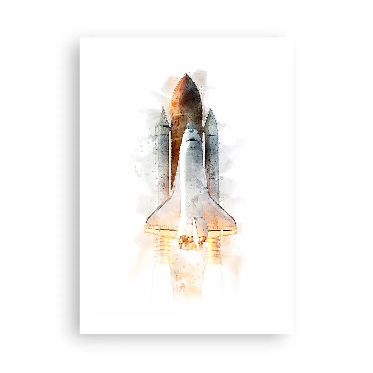 Poster - Navetta spaziale in stile acquerello che decolla - 50x70cm - La partenza degli esploratori - Decorazione murale moderna per soggiorno e camera da letto ARTTOR