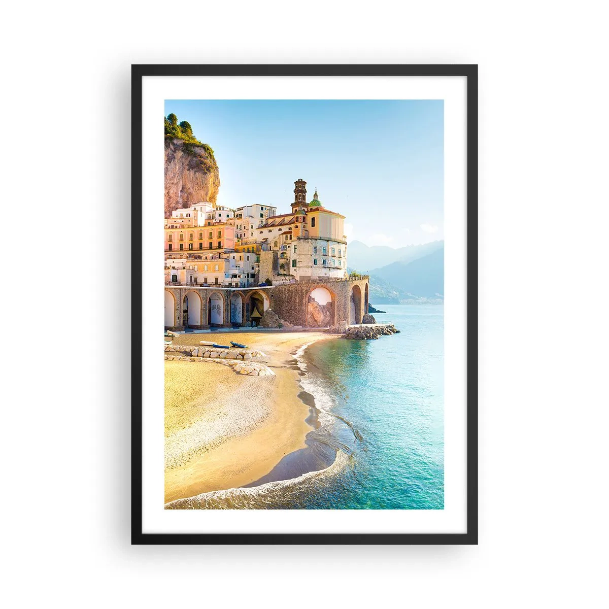 Poster in cornice nera - Una pittoresca cittadina italiana sul mare - 50x70cm - La città incredibile - Decorazione murale moderna per soggiorno e camera da letto ARTTOR