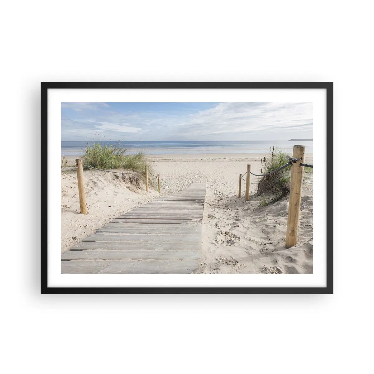 Poster in cornice nera - Un sentiero di assi che conduce a una spiaggia sabbiosa - 70x50cm - Fino all'orizzonte - Decorazione murale moderna per soggiorno e camera da letto ARTTOR