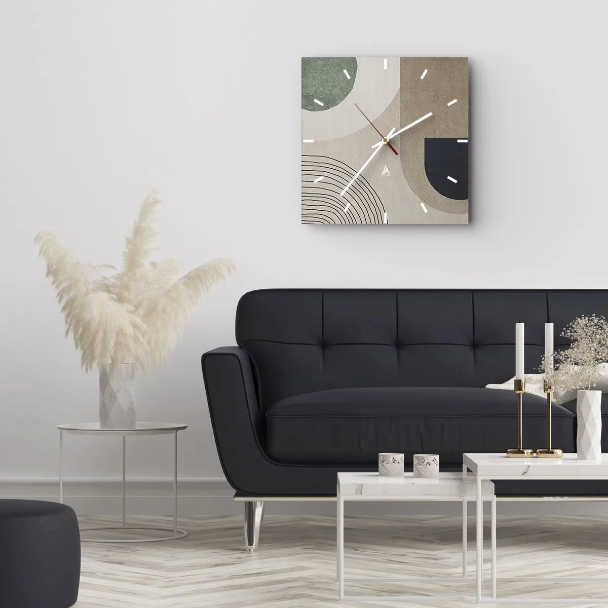 Orologio da parete - Orologio in Vetro - Forme geometriche nei toni del beige e del verde - 30x30cm - La mitezza dell'ovale - Decorazione murale moderna per soggiorno e camera da letto ARTTOR