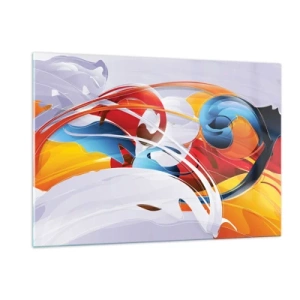Quadro su vetro - Una composizione astratta di forme e linee colorate. - 120x80cm - La danza degli elementi - Decorazione murale moderna per soggiorno e camera da letto ARTTOR