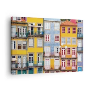 Quadro su tela - Stampe su Tela - Facciate colorate di case popolari nel paesaggio urbano - 70x50cm - I colori della città vecchia - Decorazione murale moderna per soggiorno e camera da letto ARTTOR