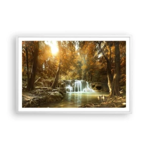 Poster in cornice bianca - Cascata nel parco - 91x61 cm