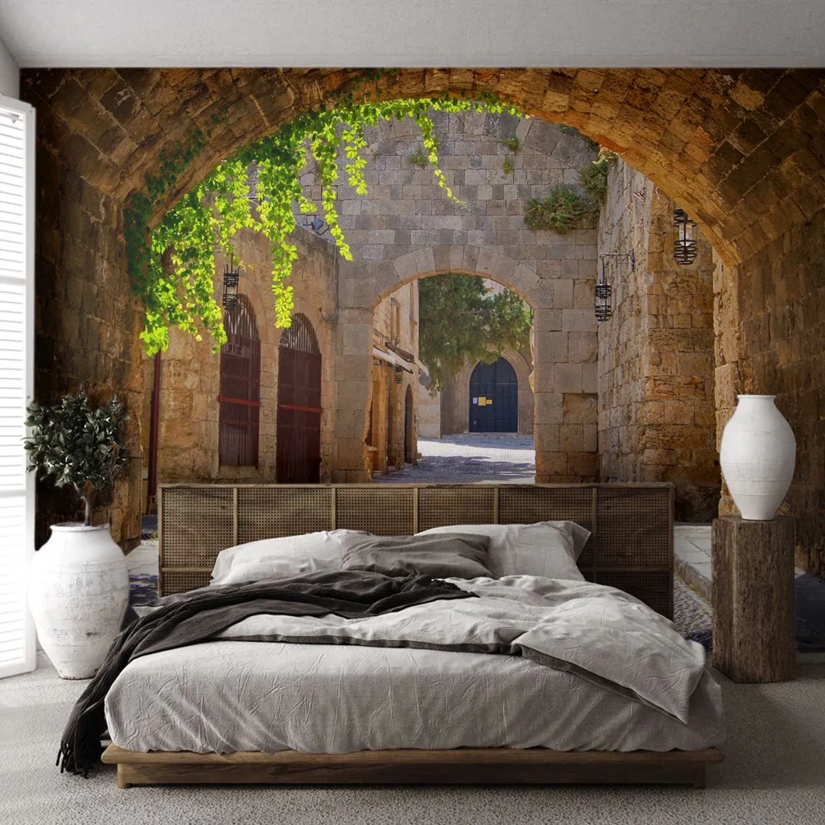 Fotomurali Premium Canvas - Archi in pietra e strade acciottolate in stile medievale - 100x70cm - Adesso passerà il corteo - Decorazione murale moderna per soggiorno e camera da letto ARTTOR