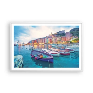 Poster in cornice bianca - Sera colorata nel porto - 91x61 cm