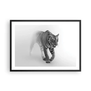 Poster in cornice nera - Una tigre che emerge dalla nebbia - 70x50cm - Incantato nella nebbia - Decorazione murale moderna per soggiorno e camera da letto ARTTOR